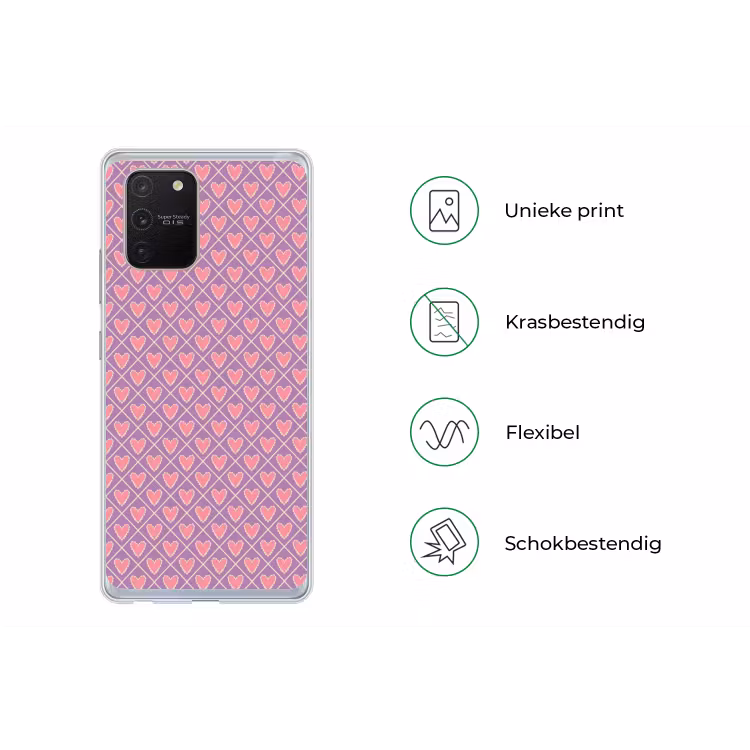 Ruit - Patroon - Paars - Hartjes Telefoonhoesje Samsung Galaxy S10 Lite klein 364 -specsS10Lite