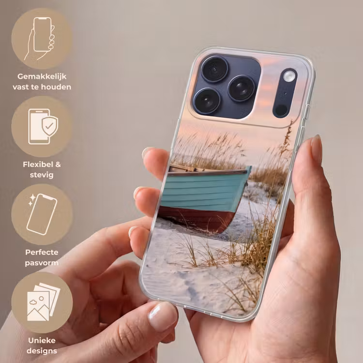 Rustiek - Roeiboot - Zandstrand Telefoonhoesje iPhone 17 Pro klein -sfeer3_NL