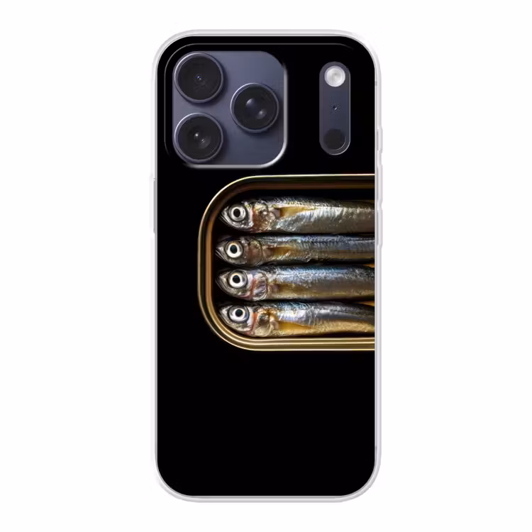Sardines - Blik - Zwart - Vissen Telefoonhoesje iPhone 17 Pro klein -3d