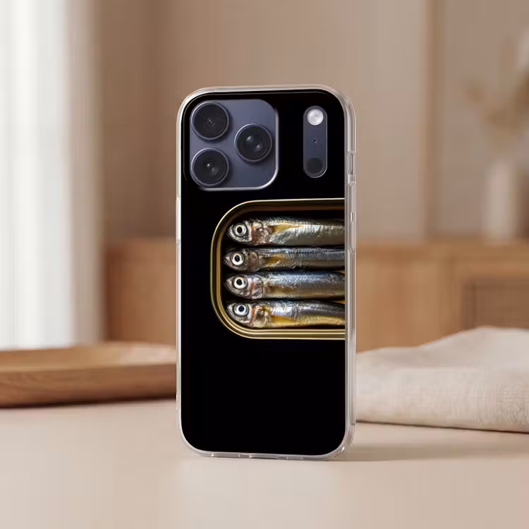 Sardines - Blik - Zwart - Vissen Telefoonhoesje iPhone 17 Pro klein -sfeer2