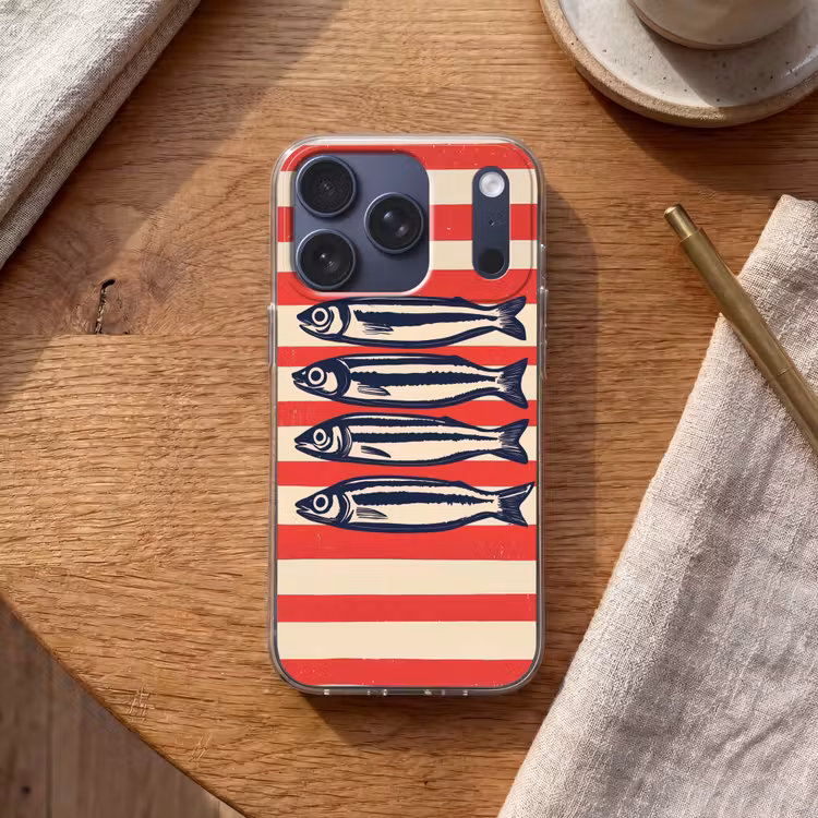 Sardines - Rood en beige strepen Telefoonhoesje iPhone 17 Pro klein -sfeer1