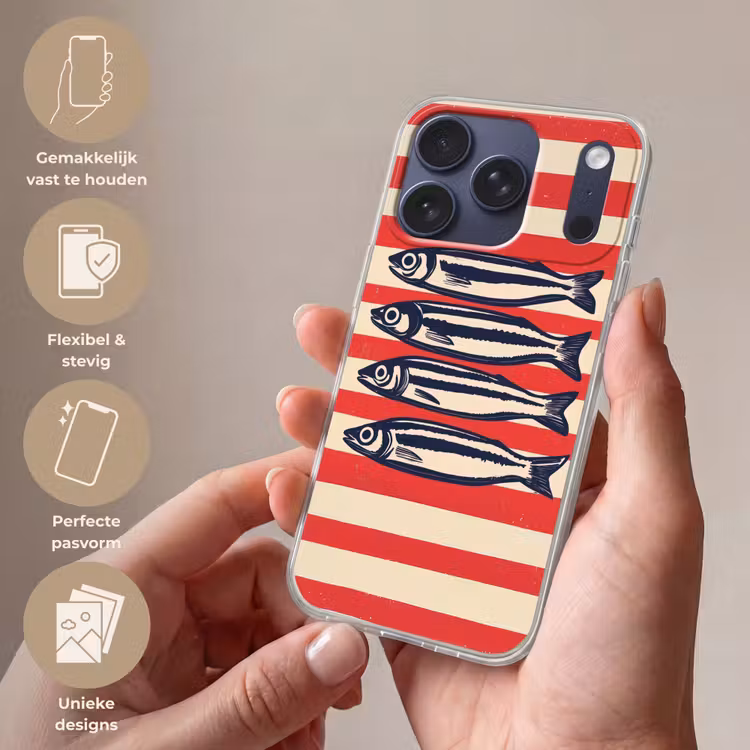 Sardines - Rood en beige strepen Telefoonhoesje iPhone 17 Pro klein -sfeer3_NL