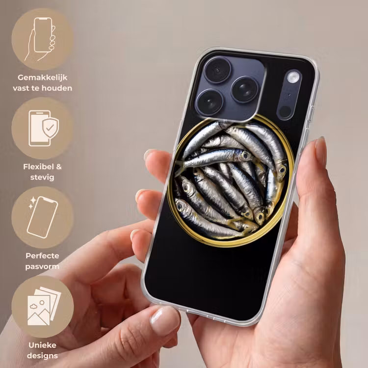 Sardines - Vissen - Rond - Zwart Telefoonhoesje iPhone 17 Pro klein -sfeer3_NL