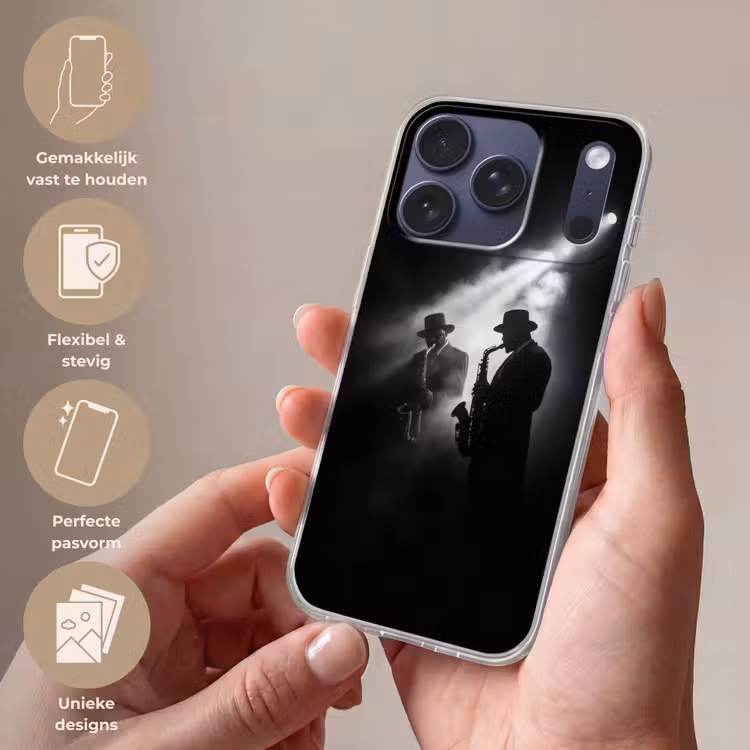 Saxofonisten - Hoeden - Rook - Licht Telefoonhoesje iPhone 17 Pro klein -sfeer3_NL