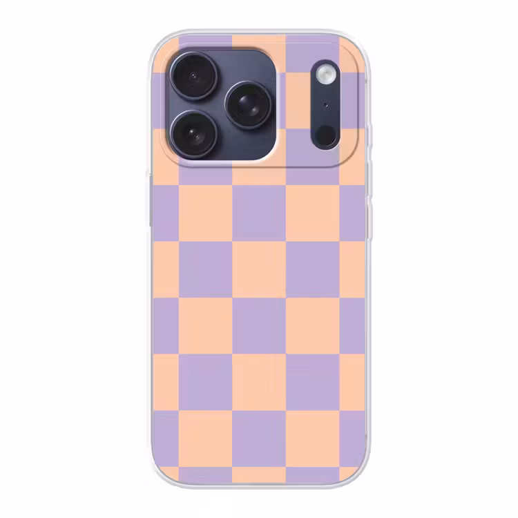 Schaakbord patroon - Paars - Roze - Blokjes Telefoonhoesje iPhone 17 Pro klein -3d