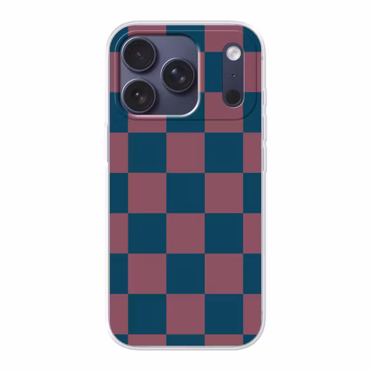 Schaakbord print - Blauw - Rood - Blokjes Telefoonhoesje iPhone 17 Pro klein -3d