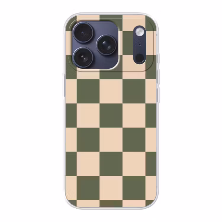 Schaakbord print - Groen - Beige - Blokjes Telefoonhoesje iPhone 17 Pro klein -3d