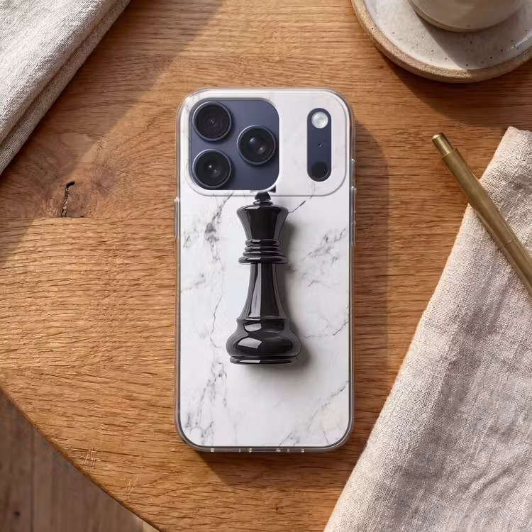 Schaakstuk - Koning - Zwart - Marmer Telefoonhoesje iPhone 17 Pro klein -sfeer1