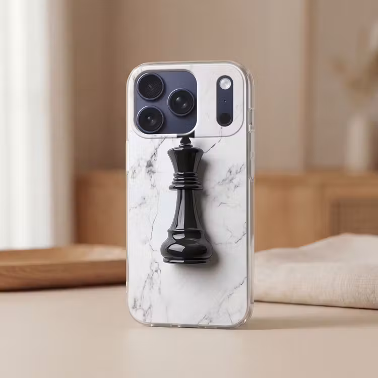 Schaakstuk - Koning - Zwart - Marmer Telefoonhoesje iPhone 17 Pro klein -sfeer2
