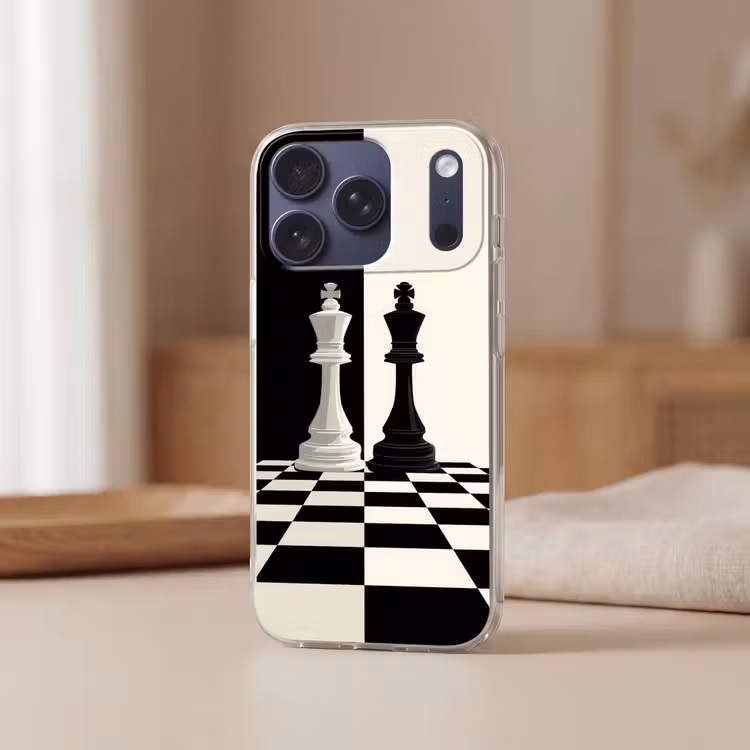 Schaakstukken - Koning - Geblokt - Zwart Telefoonhoesje iPhone 17 Pro klein -sfeer2