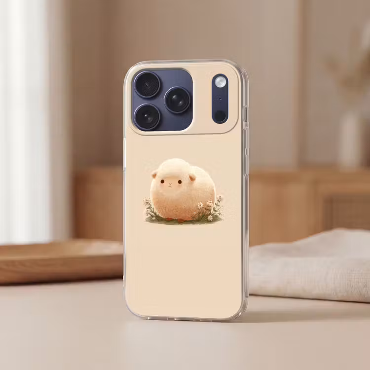 Schaap - Beige - Bloemen Telefoonhoesje iPhone 17 Pro klein -sfeer2