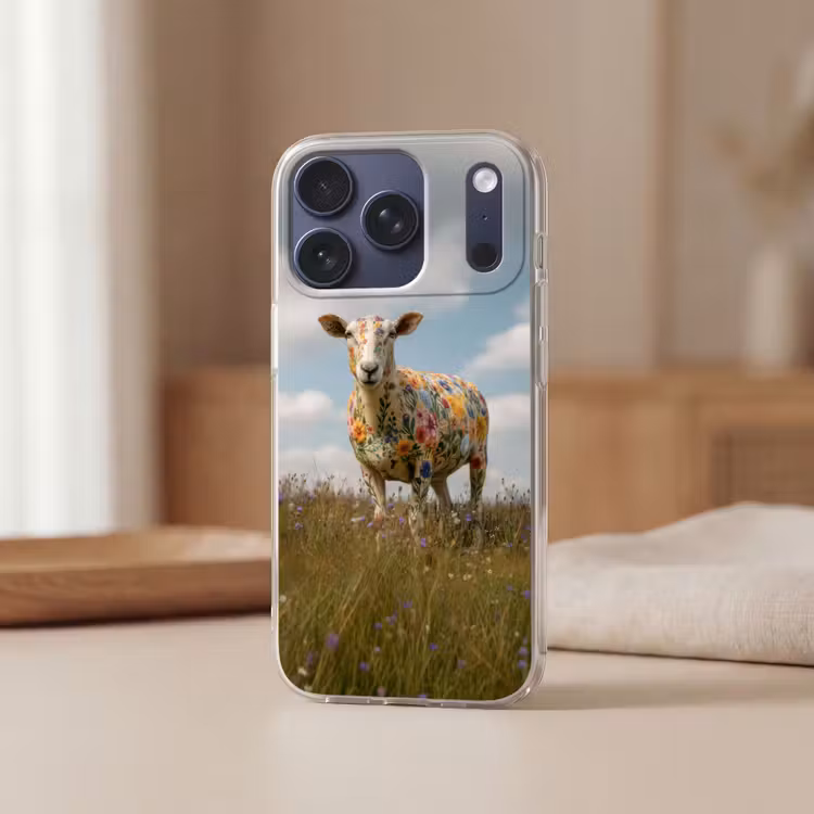Schaap - Bloemen - Weide Telefoonhoesje iPhone 17 Pro klein -sfeer2
