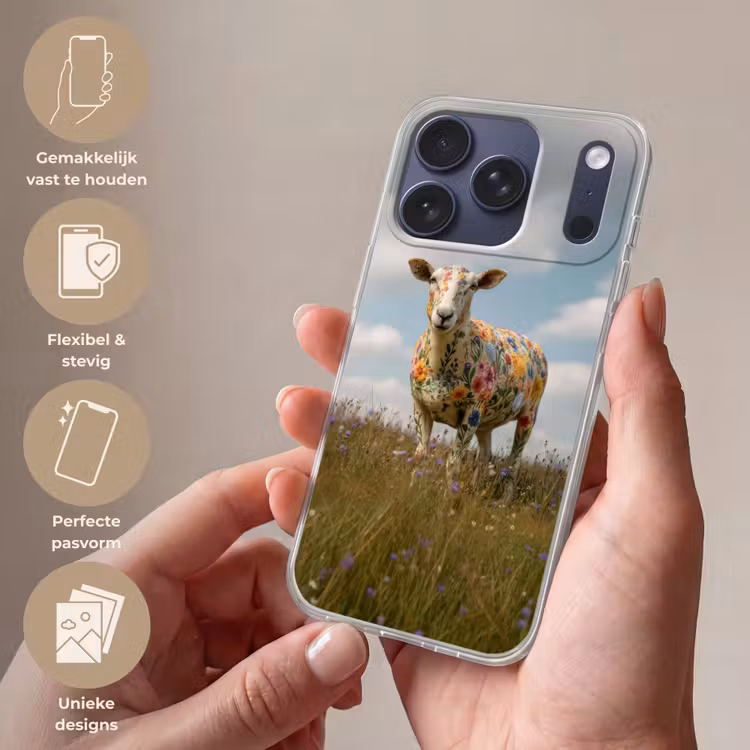 Schaap - Bloemen - Weide Telefoonhoesje iPhone 17 Pro klein -sfeer3_NL
