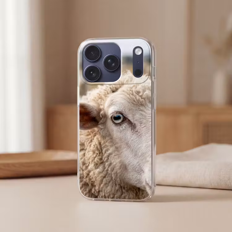 Schaap - Oog - Wit Telefoonhoesje iPhone 17 Pro klein -sfeer2