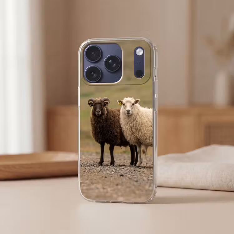 Schapen - Bruin - Wit - Grindpad Telefoonhoesje iPhone 17 Pro klein -sfeer2