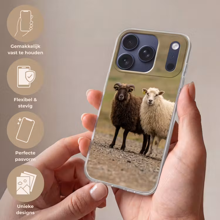 Schapen - Bruin - Wit - Grindpad Telefoonhoesje iPhone 17 Pro klein -sfeer3_NL