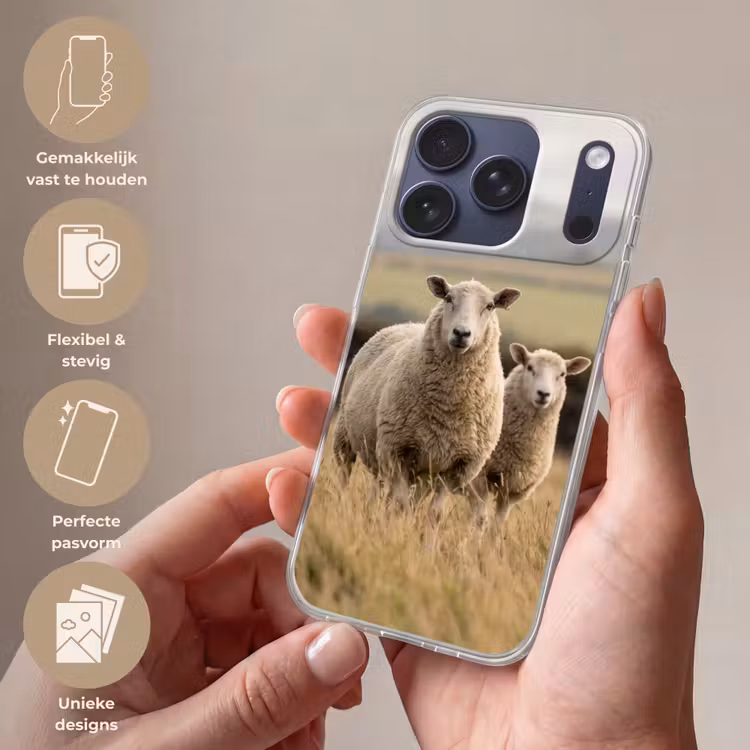 Schapen - Weidenlandschap - Heuvels Telefoonhoesje iPhone 17 Pro klein -sfeer3_NL