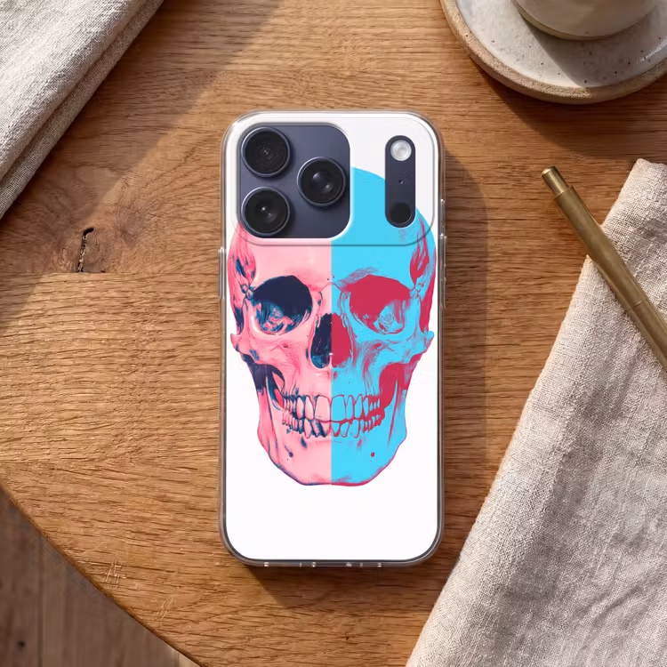 Schedel - Grafisch - Roze - Verdeeld Telefoonhoesje iPhone 17 Pro klein -sfeer1