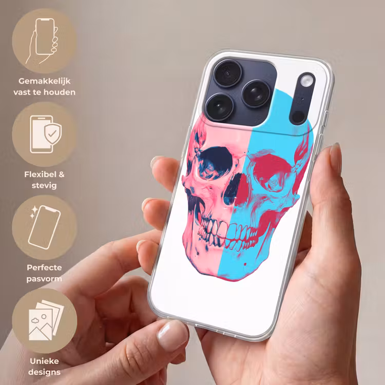 Schedel - Grafisch - Roze - Verdeeld Telefoonhoesje iPhone 17 Pro klein -sfeer3_NL