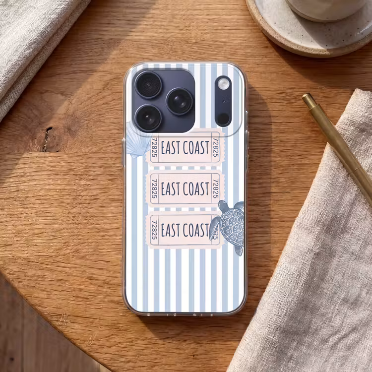 Schelp - Oceaan - Kust - Blauw - Illustratie Telefoonhoesje iPhone 17 Pro klein -sfeer1