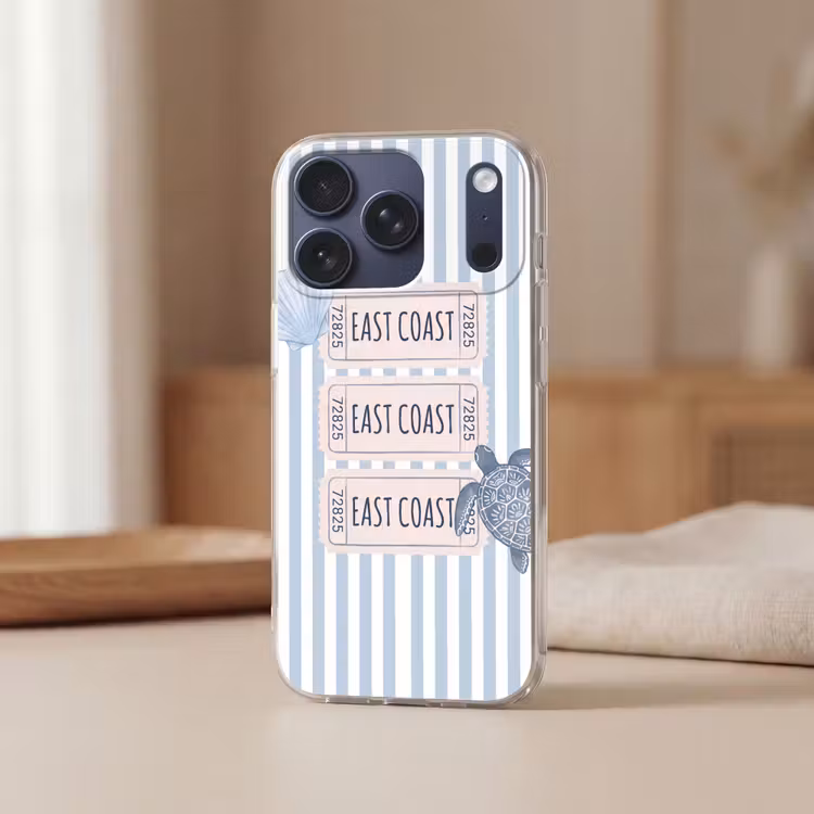 Schelp - Oceaan - Kust - Blauw - Illustratie Telefoonhoesje iPhone 17 Pro klein -sfeer2