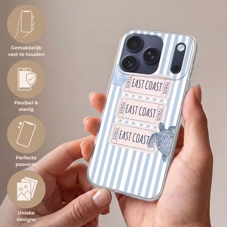 Schelp - Oceaan - Kust - Blauw - Illustratie Telefoonhoesje iPhone 17 Pro klein -sfeer3_NL
