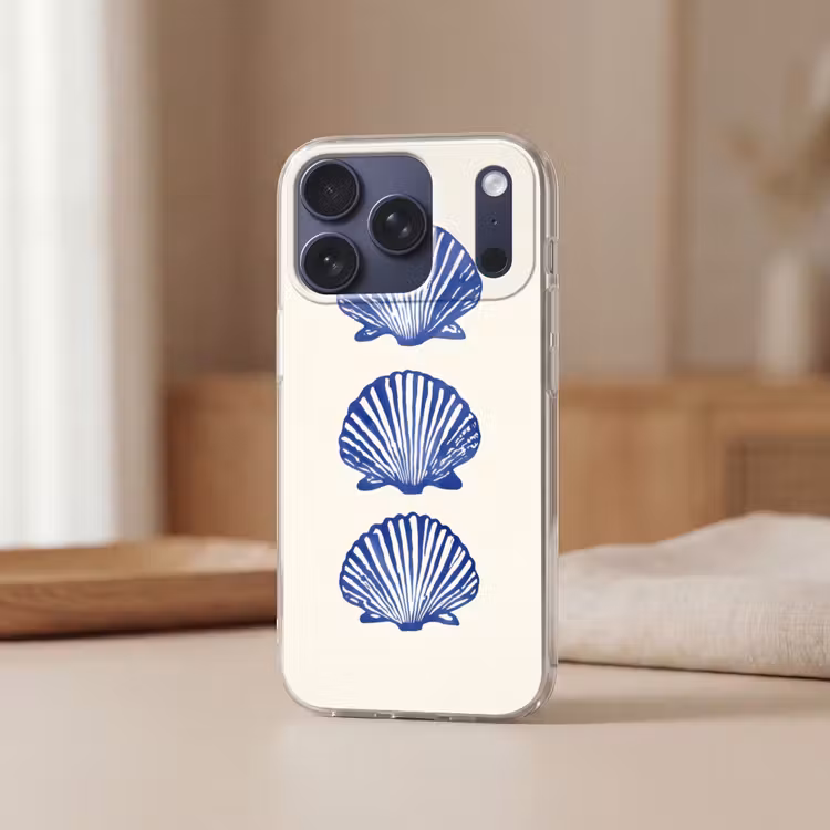 Schelpen - Blauw - Patroon Telefoonhoesje iPhone 17 Pro klein -sfeer2