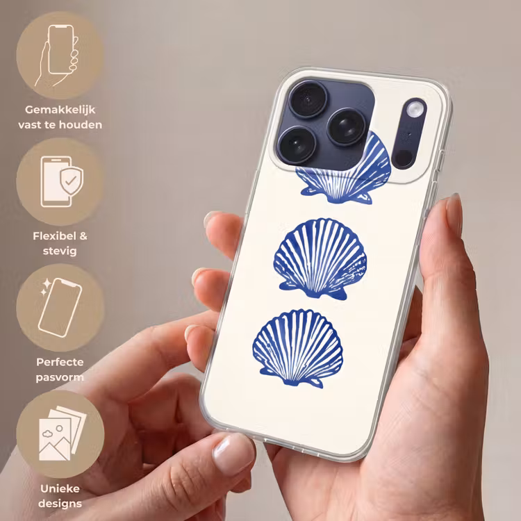 Schelpen - Blauw - Patroon Telefoonhoesje iPhone 17 Pro klein -sfeer3_NL