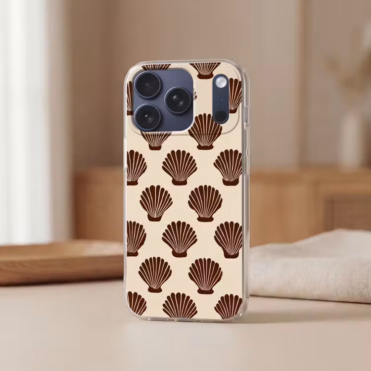 Schelpen - Bruin - Patroon Telefoonhoesje iPhone 17 Pro klein -sfeer2