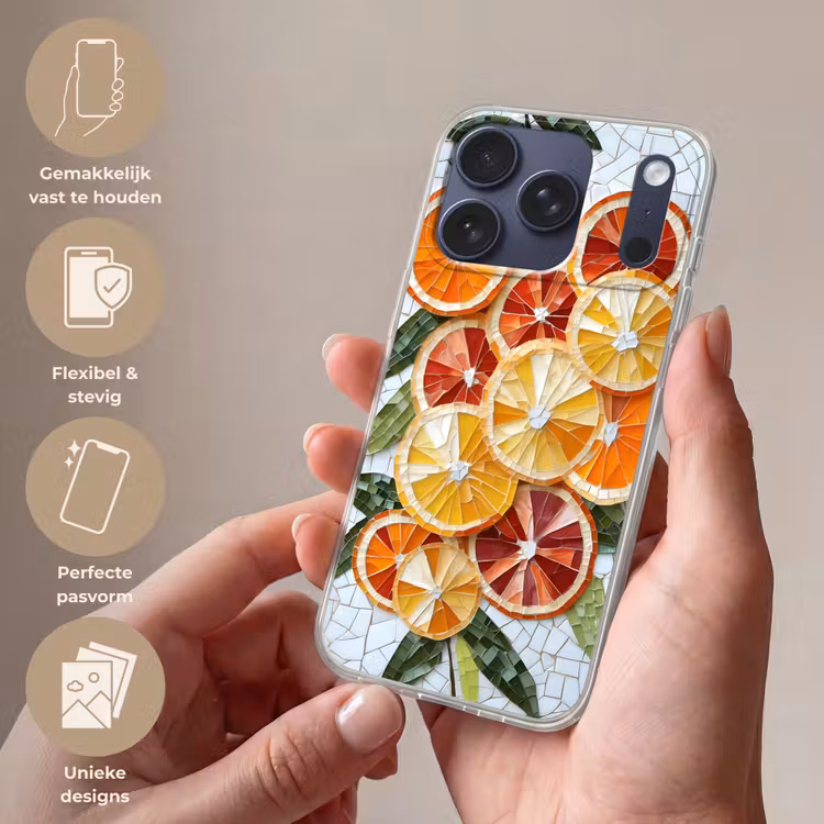 Schijfjes - Fruit - Oranje - Mozaïek Telefoonhoesje iPhone 17 Pro klein -sfeer3_NL