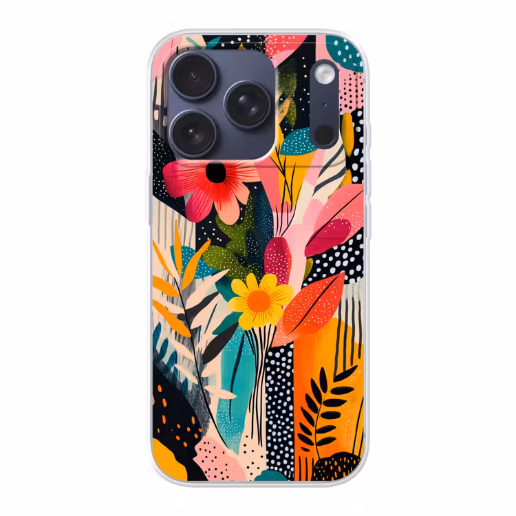 Schilderij - Abstract - Bloemen - Roze Telefoonhoesje iPhone 17 Pro klein -3d