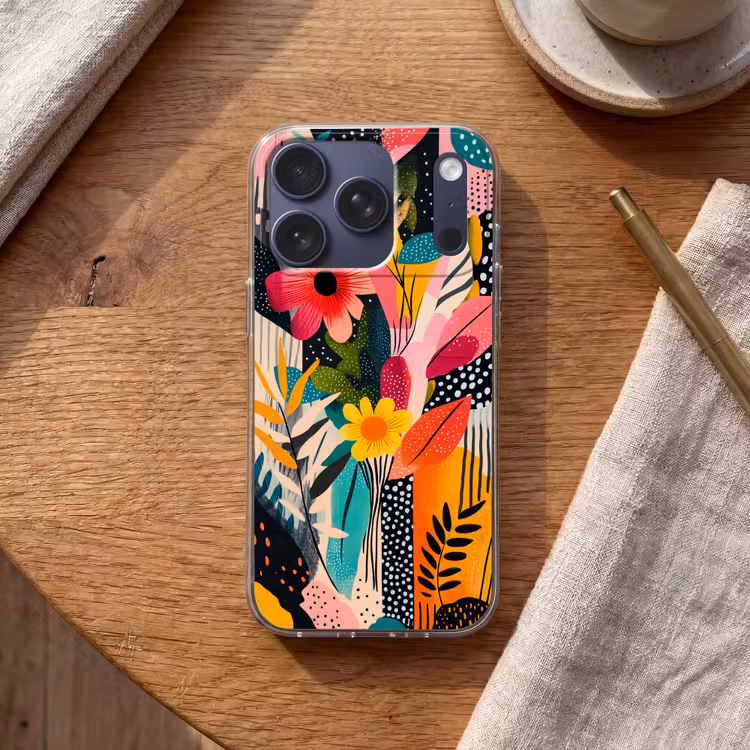 Schilderij - Abstract - Bloemen - Roze Telefoonhoesje iPhone 17 Pro klein -sfeer1