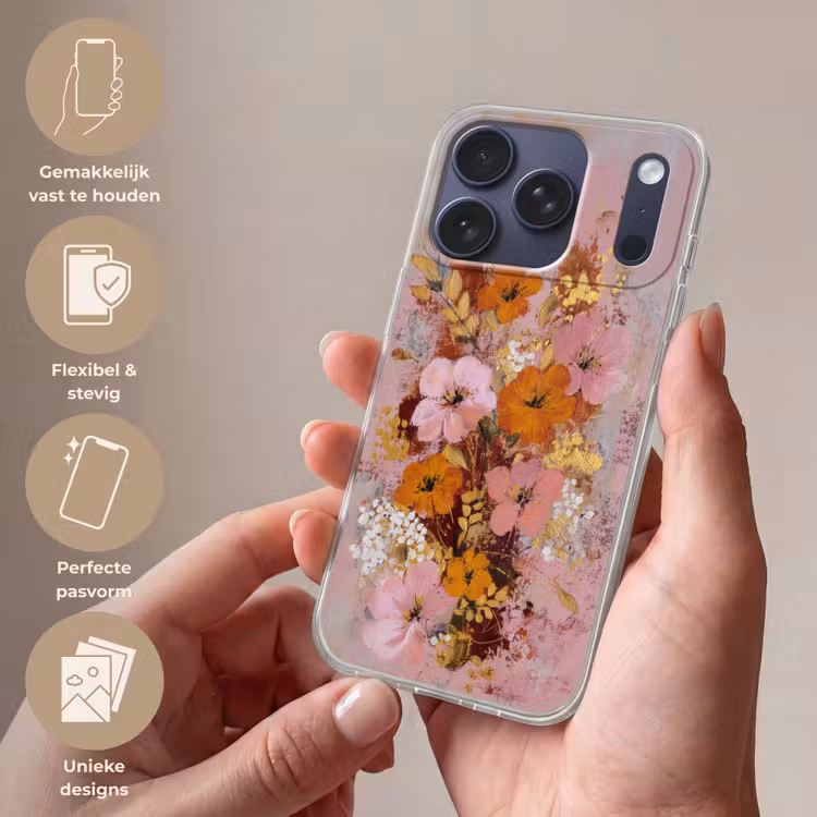 Schilderij - Bloemen - Rustiek - Roze Telefoonhoesje iPhone 17 Pro klein -sfeer3_NL
