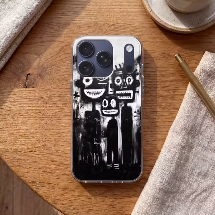 Schilderij - Figuren - Zwart - Abstract Telefoonhoesje iPhone 17 Pro klein -sfeer1