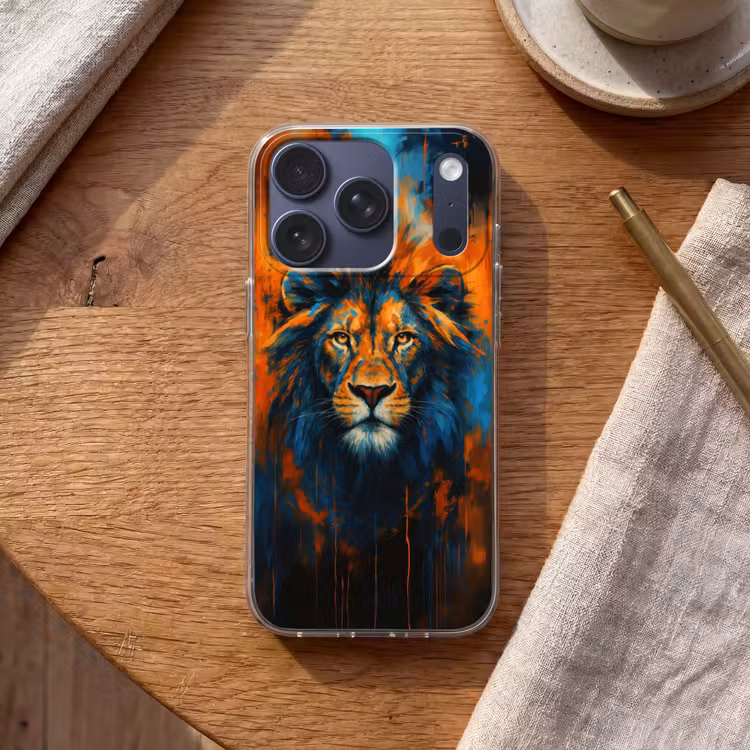 Schilderij - Leeuwenkop - Oranje Telefoonhoesje iPhone 17 Pro klein -sfeer1