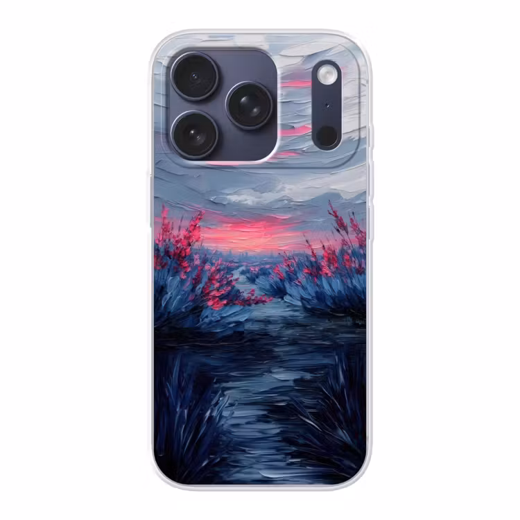 Schilderij - Zonsondergang - Bloemen - Rivier Telefoonhoesje iPhone 17 Pro klein -3d