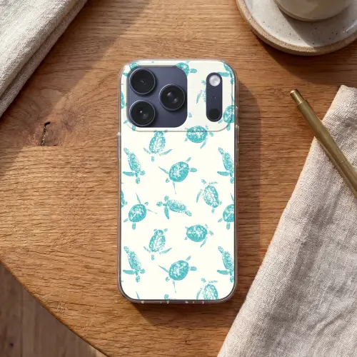 Schildpadden - Patroon - Wit - Blauw Telefoonhoesje iPhone 17 Pro klein -sfeer1