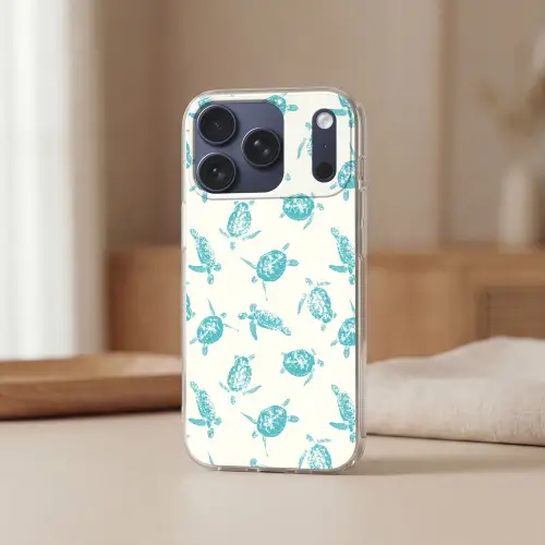 Schildpadden - Patroon - Wit - Blauw Telefoonhoesje iPhone 17 Pro klein -sfeer2