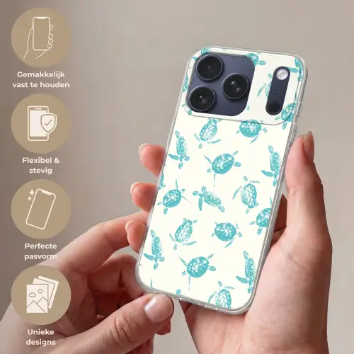 Schildpadden - Patroon - Wit - Blauw Telefoonhoesje iPhone 17 Pro klein -sfeer3_NL