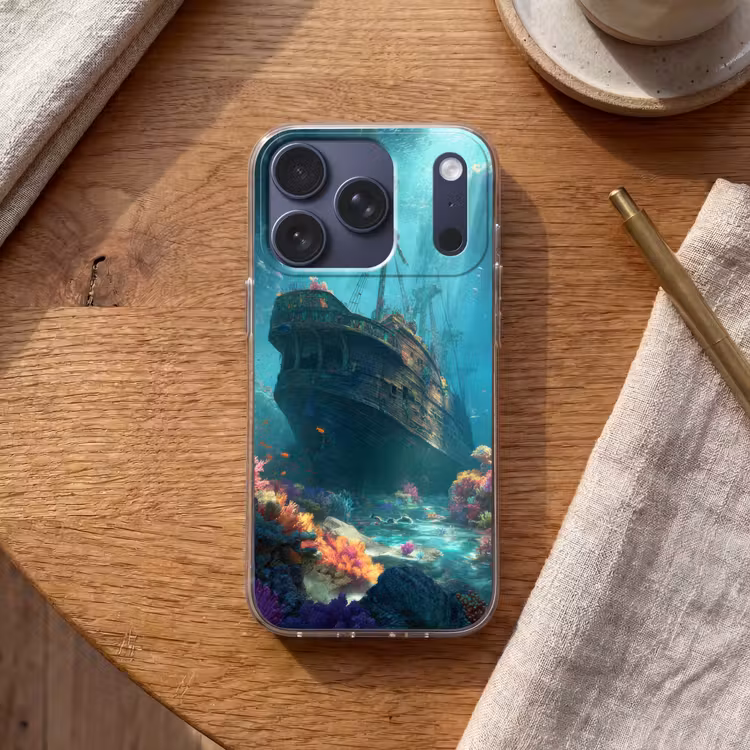 Schip - Hout - Koraalriffen - Zonlicht Telefoonhoesje iPhone 17 Pro klein -sfeer1