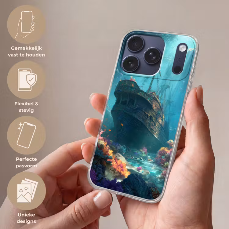 Schip - Hout - Koraalriffen - Zonlicht Telefoonhoesje iPhone 17 Pro klein -sfeer3_NL