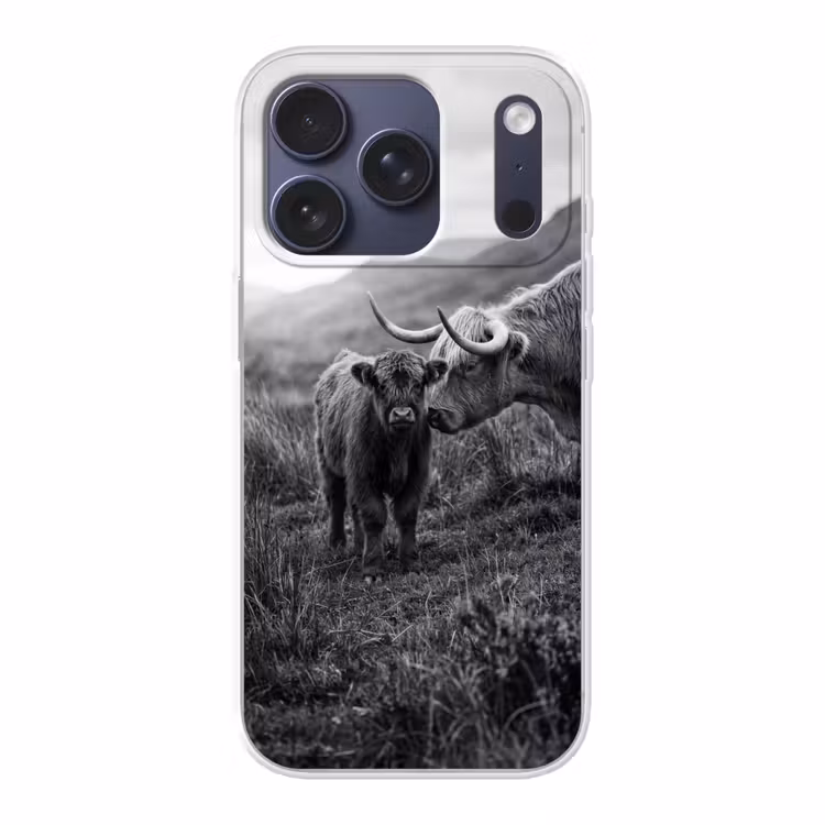 Schotse hooglander - Kalf - Zwart - Wit Telefoonhoesje iPhone 17 Pro klein -3d
