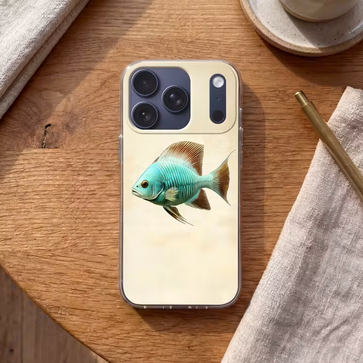 Schubben - Vis - Mint - Minimalistisch Telefoonhoesje iPhone 17 Pro klein -sfeer1