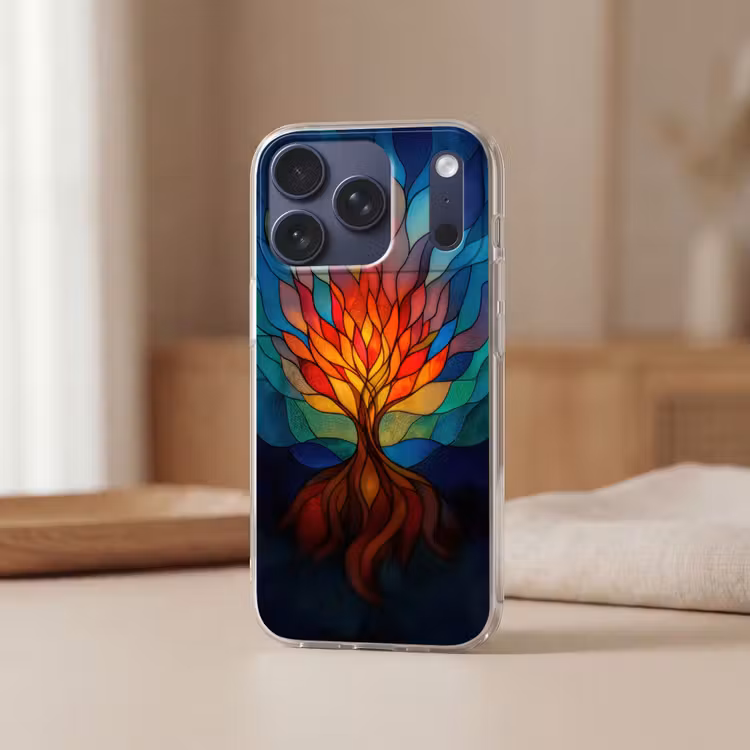 Sierglas - Boom - Rood - Vlakken Telefoonhoesje iPhone 17 Pro klein -sfeer2