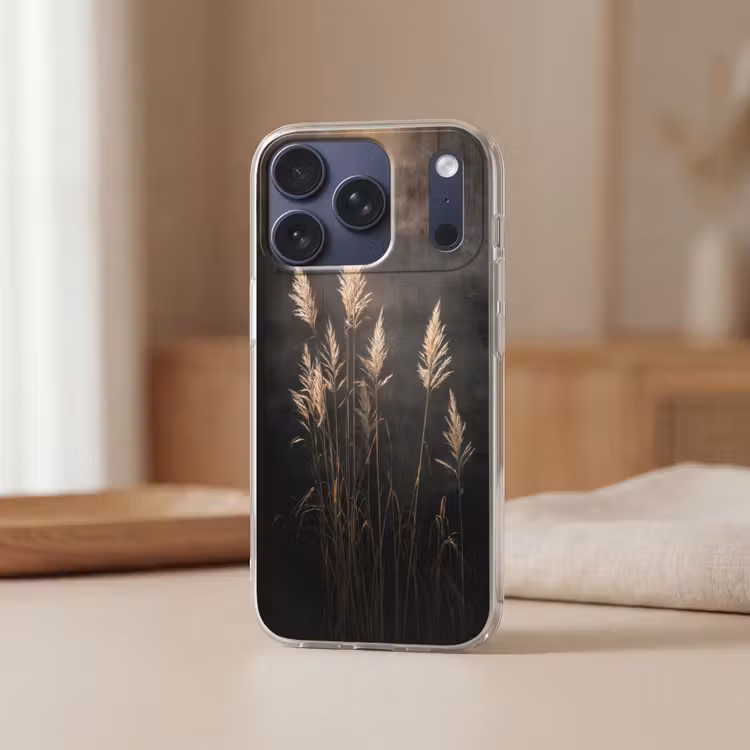 Siergras - Pluimen - Verlichting - Zwart Telefoonhoesje iPhone 17 Pro klein -sfeer2