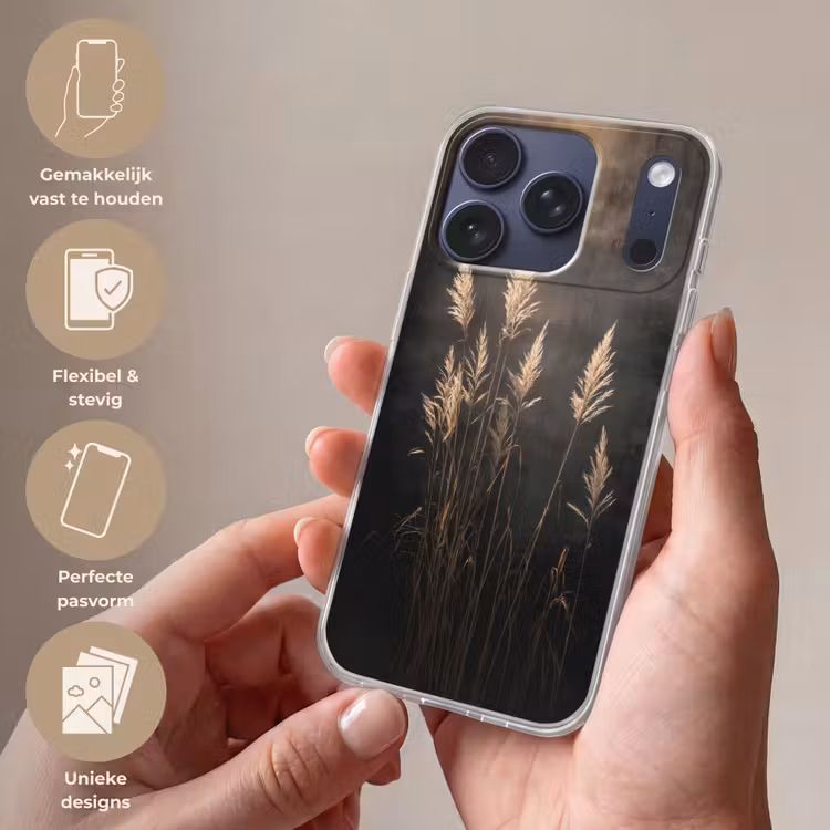 Siergras - Pluimen - Verlichting - Zwart Telefoonhoesje iPhone 17 Pro klein -sfeer3_NL