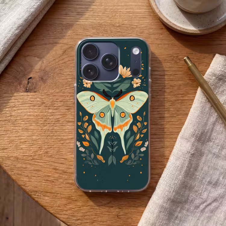 Sierlijk - Vlinder - Groen - Bladeren Telefoonhoesje iPhone 17 Pro klein -sfeer1