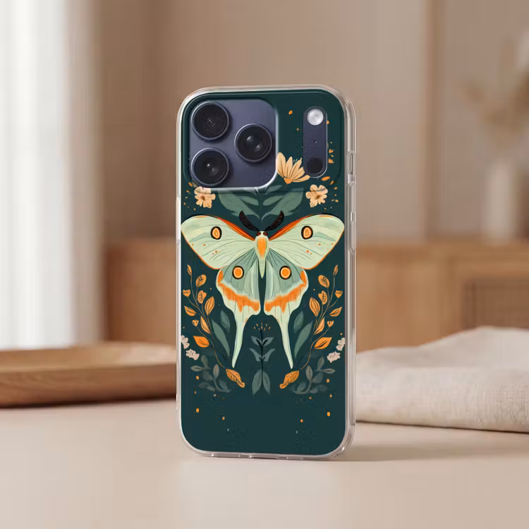 Sierlijk - Vlinder - Groen - Bladeren Telefoonhoesje iPhone 17 Pro klein -sfeer2