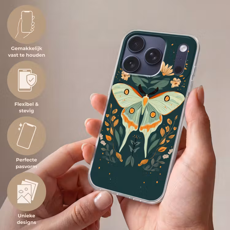 Sierlijk - Vlinder - Groen - Bladeren Telefoonhoesje iPhone 17 Pro klein -sfeer3_NL