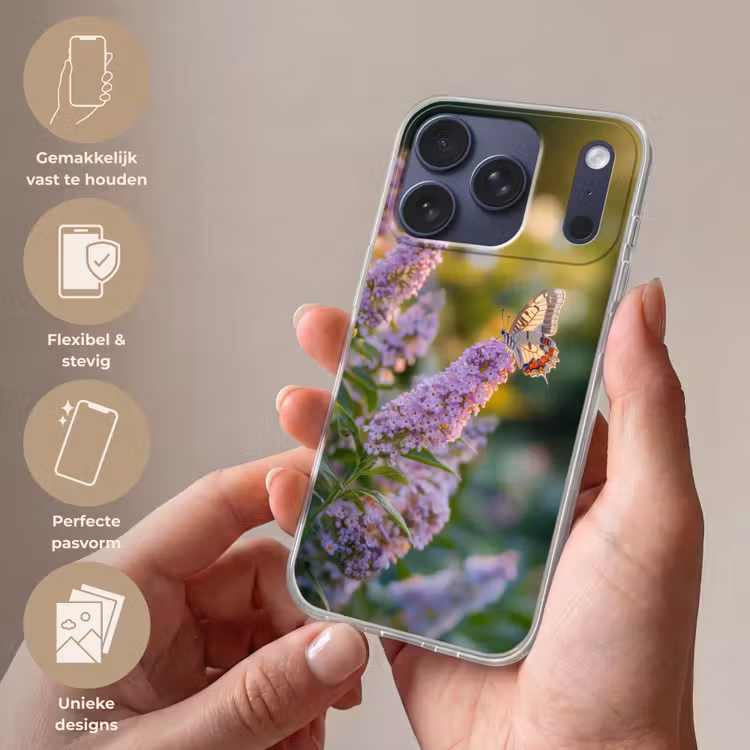 Sierlijke - Vlinder - Paarse - Bloemen Telefoonhoesje iPhone 17 Pro klein -sfeer3_NL